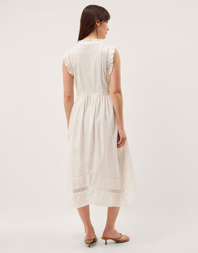 Lacy Sleeveless Handkerchief Midi Dress, Ivory (IVORY), large