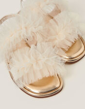 Frilly Tulle Strap Sandals, Ivory (IVORY), large