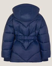 Belted Puffer Jacket, Blue (NAVY), large