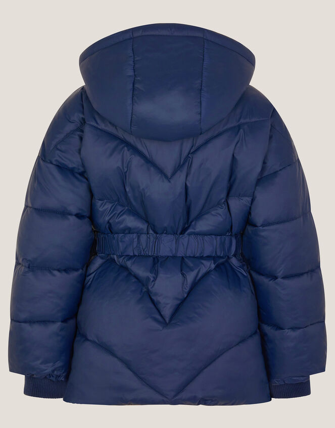 Belted Puffer Jacket, Blue (NAVY), large