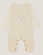 Newborn Polar Bear Knitted Dungarees Set, Ivory (IVORY), large