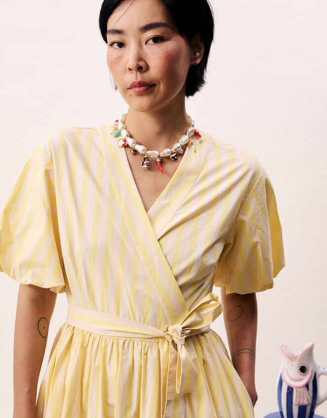 FRNCH Ihabela Stripe Midi Wrap Dress, Yellow (YELLOW), large