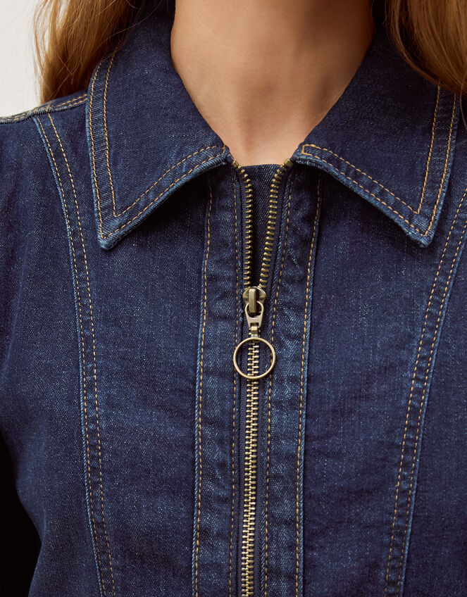 Erin Zip Denim Midi Dress, Blue (INDIGO), large