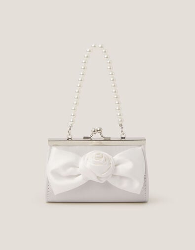 Satin Rose Bow Mini Bag, Ivory (IVORY), large