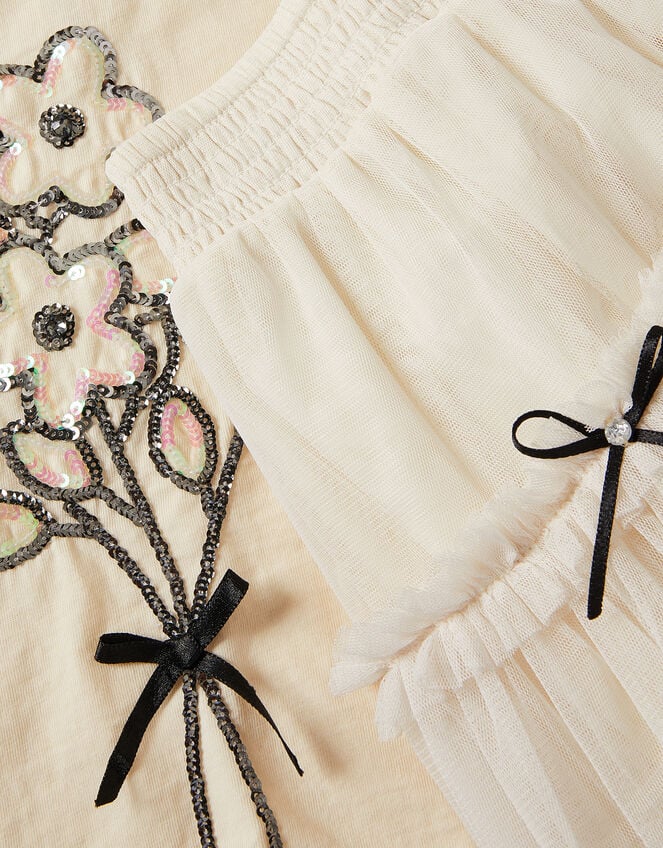 Floral Sequin Top & Bow Mesh Skirt Set, Ivory (IVORY), large