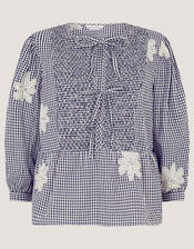 Mimi Embroidered Gingham Top, Black (BLACK), large