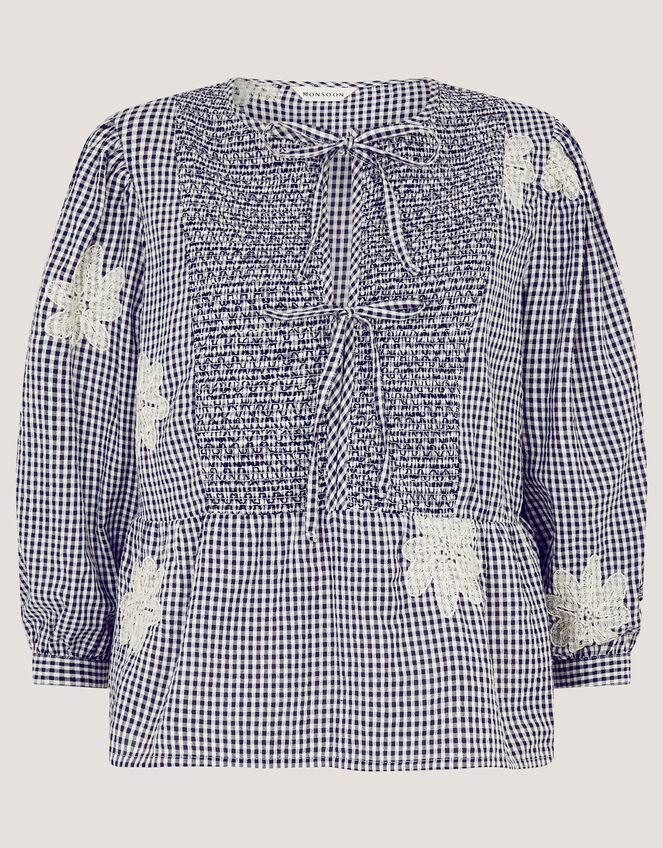 Mimi Embroidered Gingham Top, Black (BLACK), large