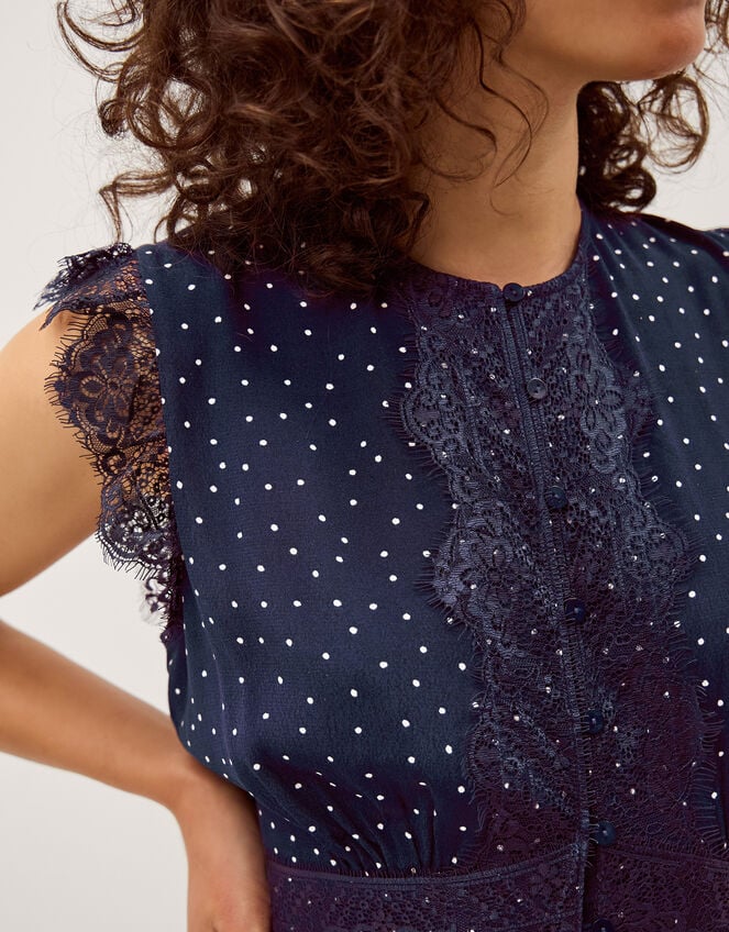 Cleo Lace Polka Dot Midi Dress, Blue (NAVY), large