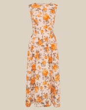 Lori Sleeveless Floral Midi Dress, Orange (ORANGE), large