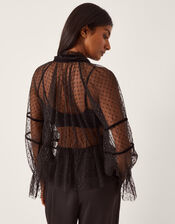 Lina Sheer Polka Dot Lace Blouse, Black (BLACK), large