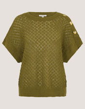 Bree Button Knit Jumper, Green (GREEN), large