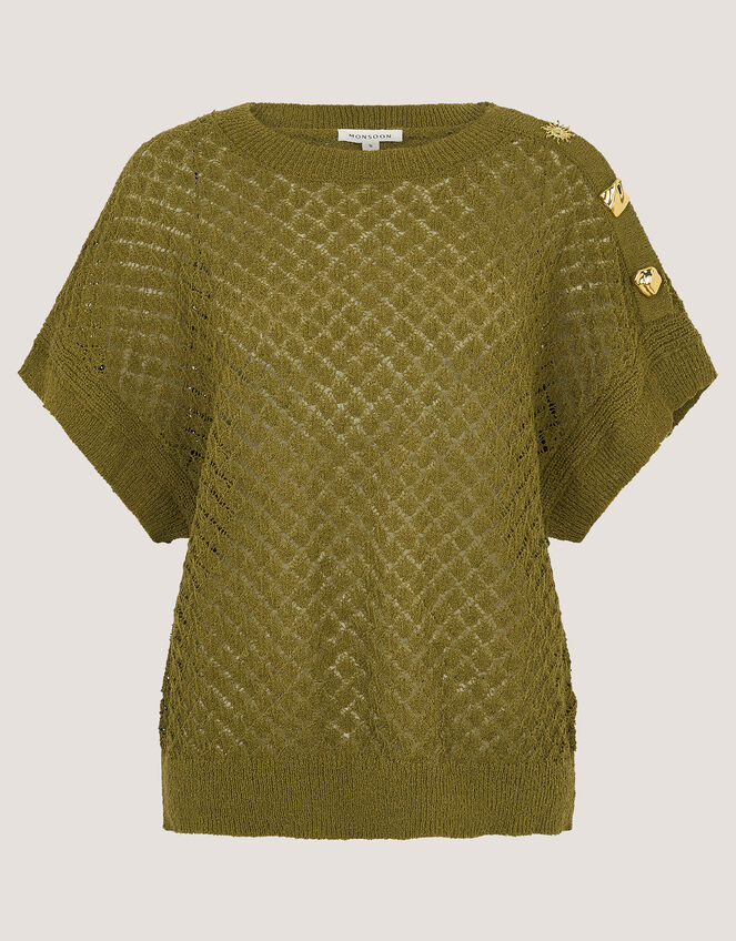 Bree Button Knit Jumper, Green (GREEN), large