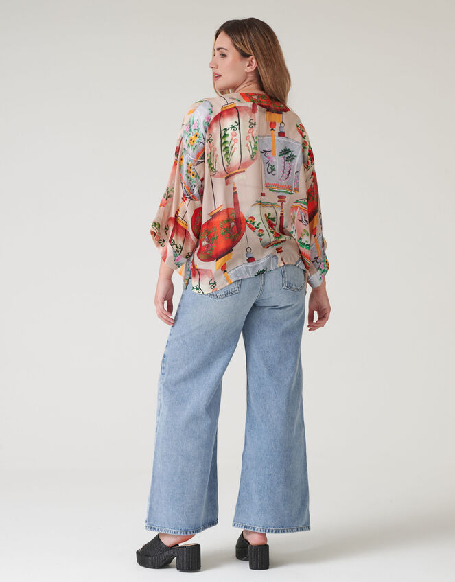 One Hundred Stars Lanterns Print Short Kimono, , large