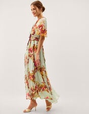 Perrie Floral Print Frill Maxi Dress, Green (SAGE), large