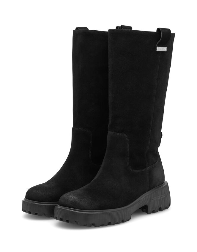 Woden Lea Suede Long Boots, Black (BLACK), large