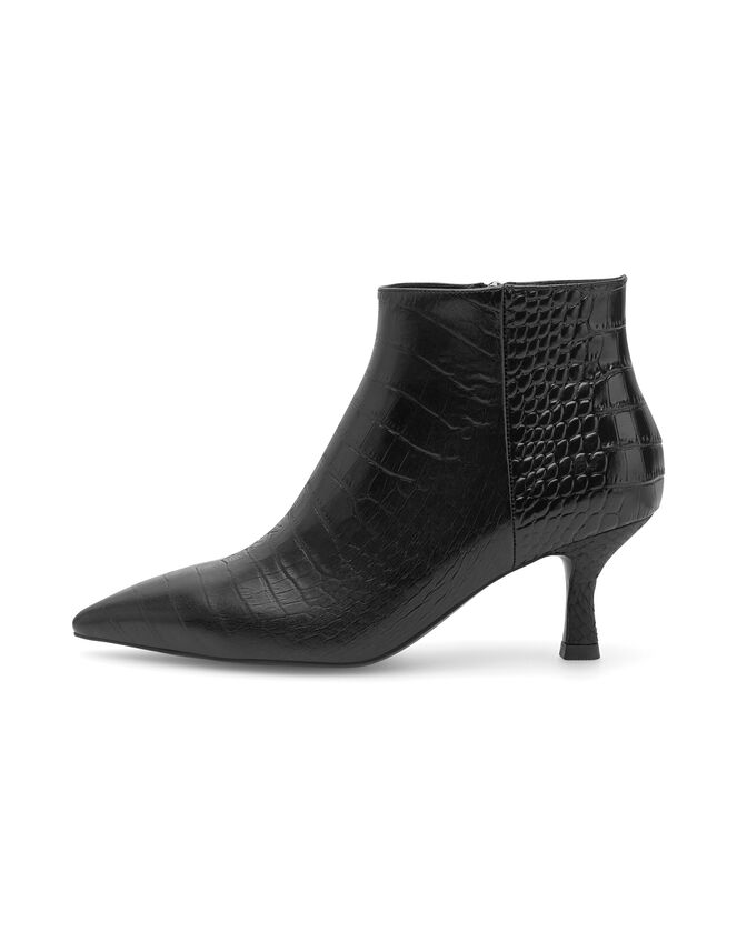 Woden Vera Croc Kitten Heel Boots, Black (BLACK), large
