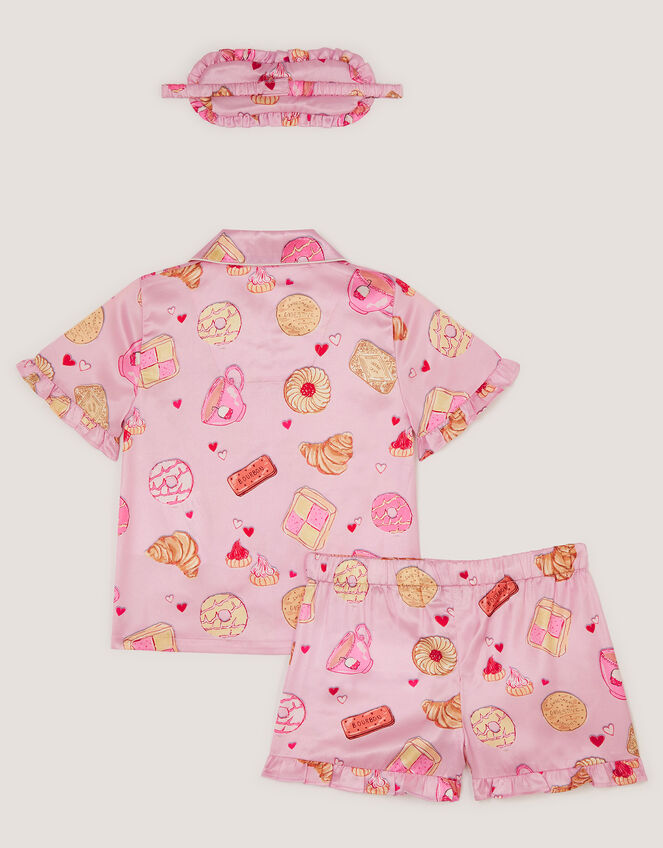 Tea Time Satin Short Pyjamas & Sleep Mask Set, Pink (PINK), large
