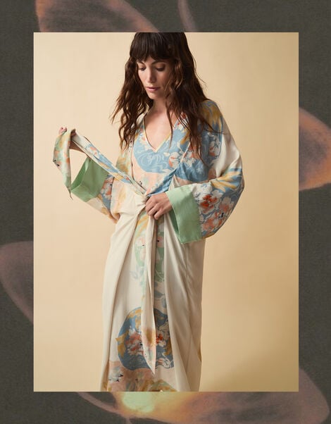 Clemence Amelie Tie Front Floral Midi Dress, Cream (CREAM), large