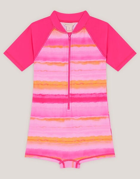 Tie Dye UPF50+ Short Sleeve Swimsuit, Pink (PINK), large