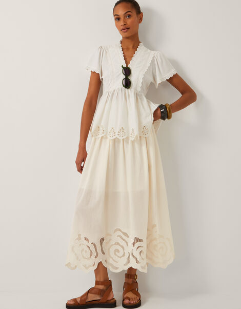 Grace Cutwork Midi Skirt , White (WHITE), large
