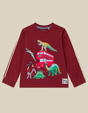 London Dinosaur Long Sleeve Top, Red (BURGUNDY), large