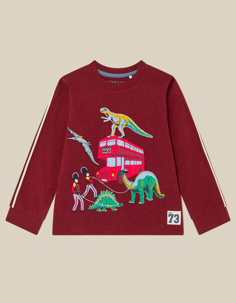 London Dinosaur Long Sleeve Top, Red (BURGUNDY), large