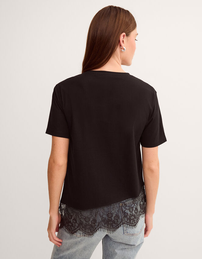 Lola Lace Trim Jersey T-Shirt, Black (BLACK), large