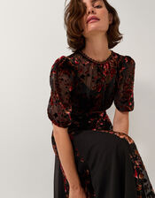 Carolyn Floral Devor&eacute; Midi Dress, Black (BLACK), large