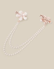 Flower Pearl Double Chain Hair Clip, , large