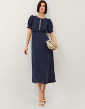Bonnie Bow Puff Sleeve Midi Dress, Blue (NAVY), large