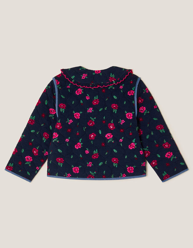 Floral Cord Quilted Jacket, Blue (NAVY), large