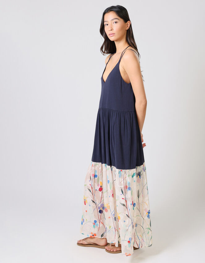 Traffic People Ithaca Tiered Print Maxi Dress, Blue (NAVY), large