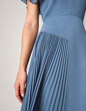 Madison Flutter Sleeve Pleated Bridesmaid Dress, Blue (PETROL), large