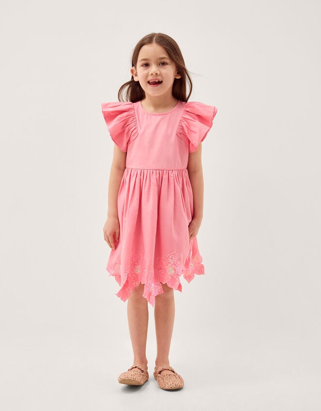 Flutter Sleeve Sequin Floral Dress, Pink (PINK), large