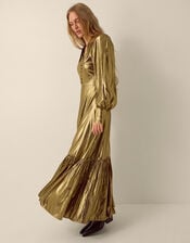 Monsoon x Queens of Archive Bianca Pointed Collar Metallic Maxi Dress​, Gold (GOLD), large