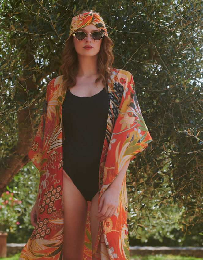 One Hundred Stars Fan Print Kimono, , large