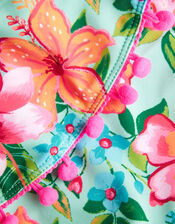 Tropical Flower Frill Bikini Swim Set, Blue (AQUA), large