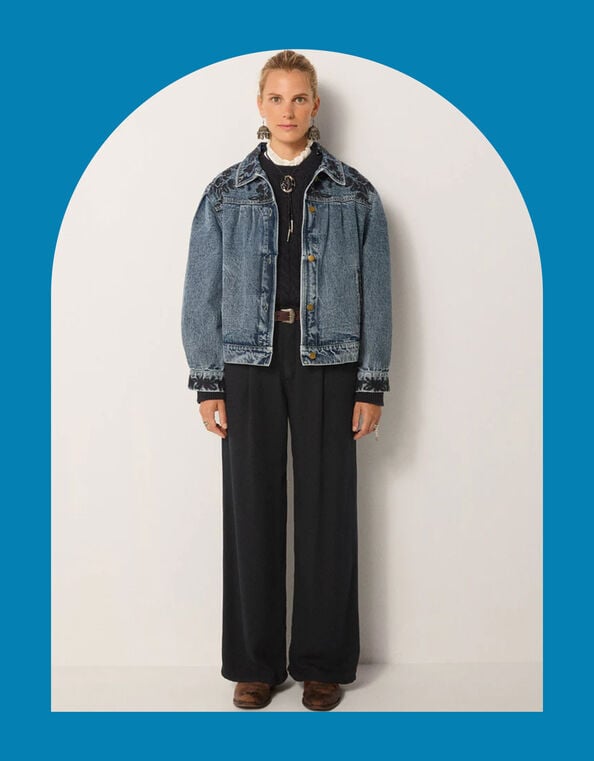 Maison Hotel Wesley Embroidered Denim Jacket, Blue (BLUE), large