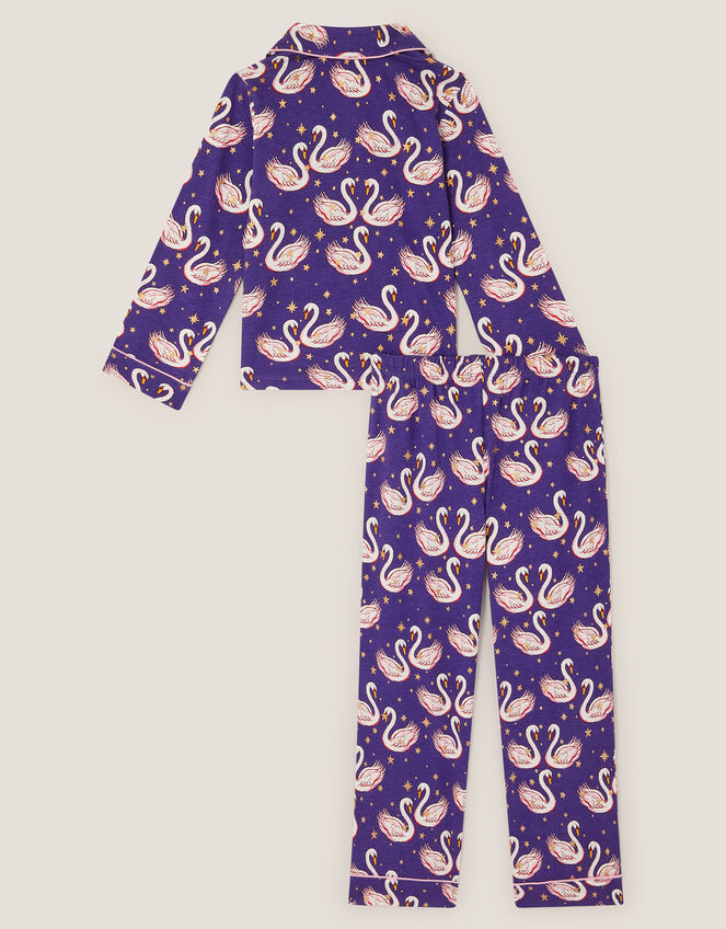 Swan Print Long Pyjamas Set, Blue (NAVY), large