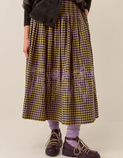 East Dilly Embroidered Gingham Print Midi Skirt, Multi (MULTI), large