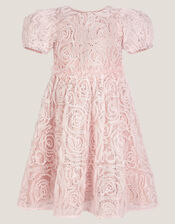 Constance Appliqu&eacute; Rose Party Dress, Pink (PINK), large