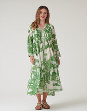 One Hundred Stars Giant Willow Print Midi Dress, Green (GREEN), large