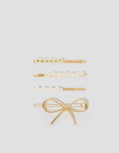4-Pack Pearl Bow Hair Clips, , large