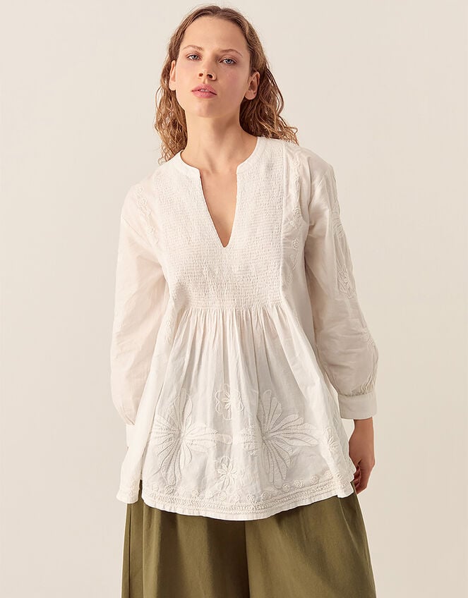 East Donnie Hand-Embroidered Blouse, Ivory (IVORY), large