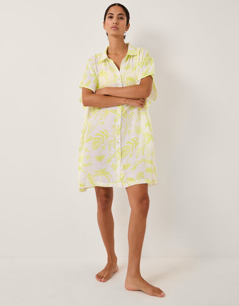 Adele Tropical Print Mini Shirt Dress, Green (LIME), large