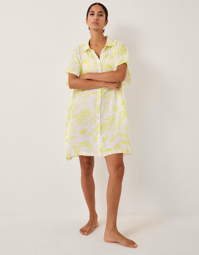 Adele Tropical Print Mini Shirt Dress, Green (LIME), large
