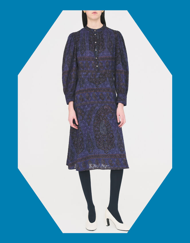Antik Batik Tamari Paisley Jacquard Midi Dress, Blue (NAVY), large