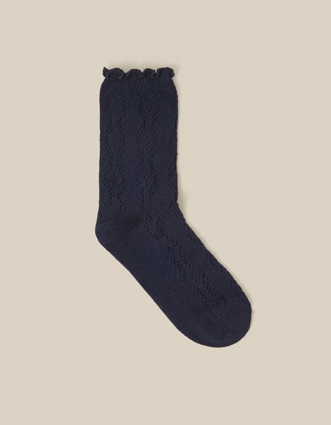 Frill Pointelle Socks, Blue (NAVY), large