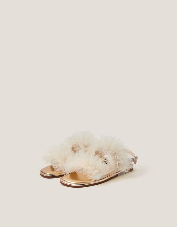 Frilly Tulle Strap Sandals, Ivory (IVORY), large