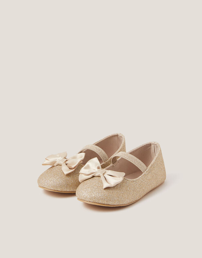 Baby Bow Glitter Walker Shoes, Gold (GOLD), large